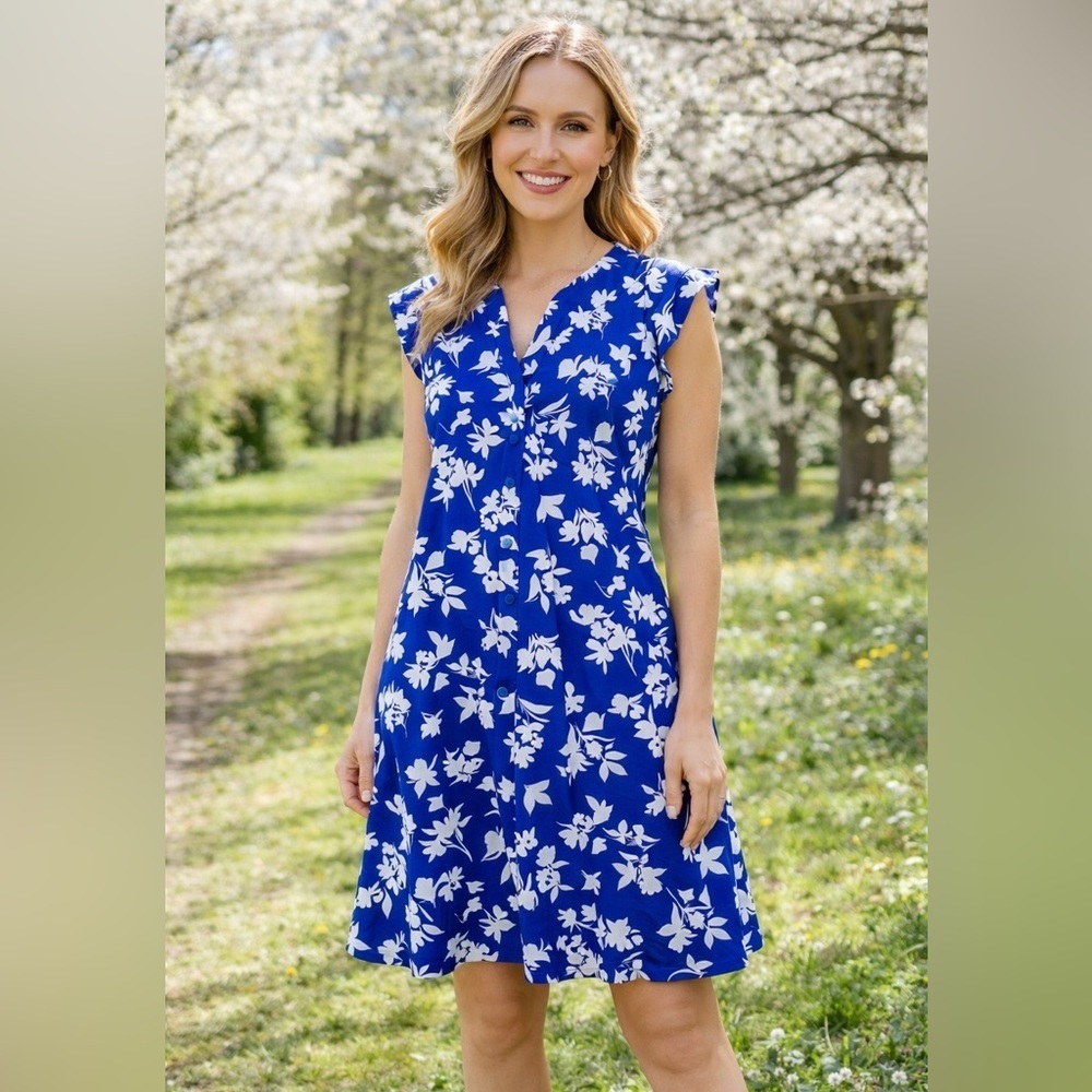 Halogen Floral Shift Dress MEDIUM Ruffle Sleeve